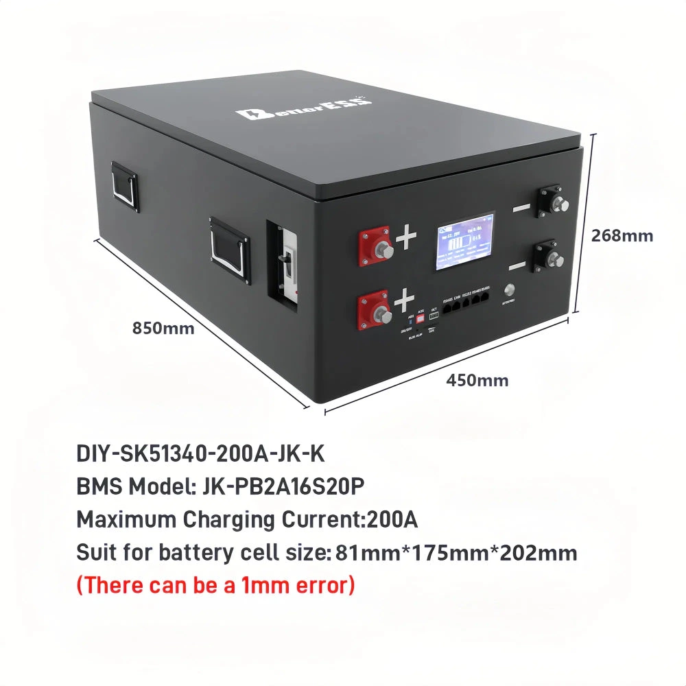 BetterESS 51.2V 340Ah LiFePO4 DIY Battery Box Kit – with JK 200A Bluetooth BMS & 2A Active Balancer