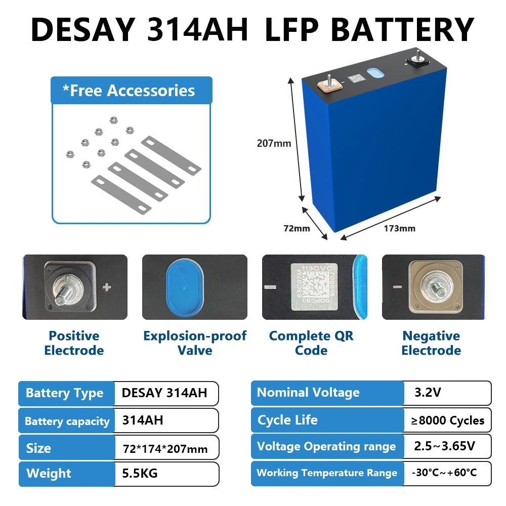 DESAY 314Ah LiFePO4 Battery Cells - Brand New Grade A with QR Code