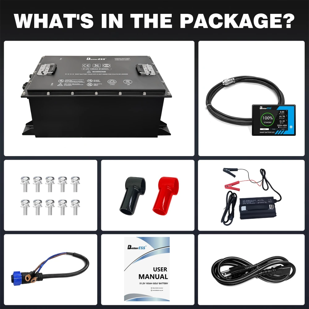 BetterESS 48V 105AH Lithium Golf Cart Battery, 100A BMS